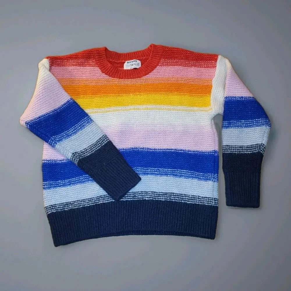 Old Navy Striped Sweater Womens XS Festive Craft Rainbow Split Colorblock Knit